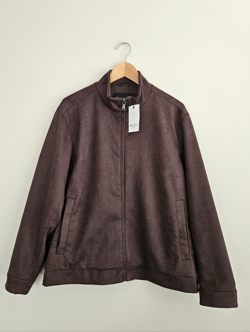 Robert Graham Vegan Suede Bomber Jacket Zip Front Brown Mens Large MSRP $248 NWT